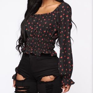 FashionNova Black/Red Sweet Cherry Top